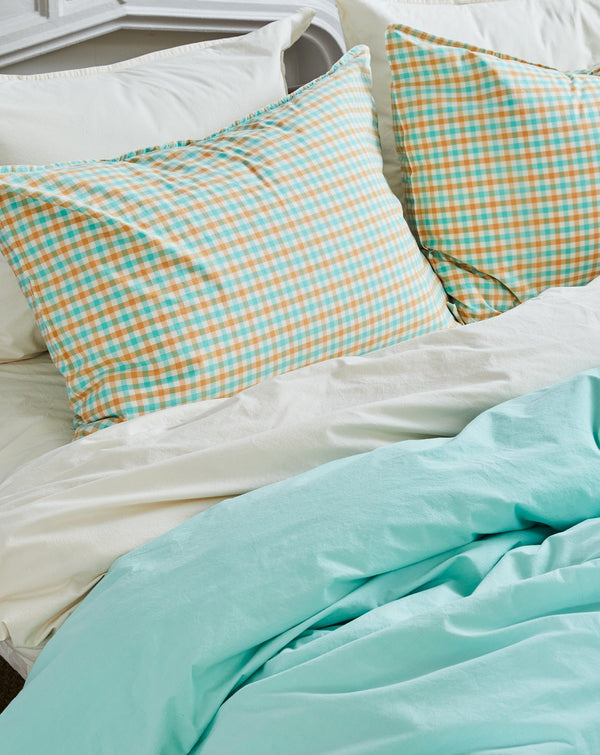 Turquoise & Flax Gingham Pillowcase Set